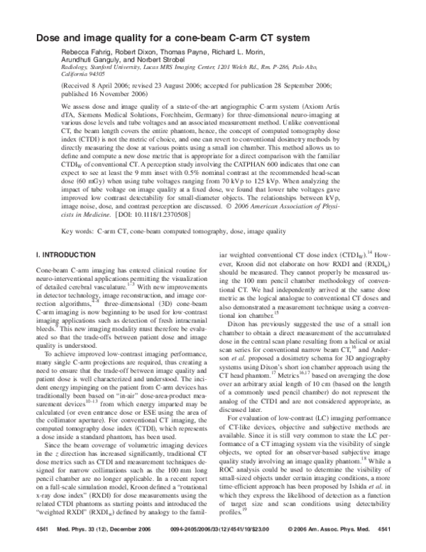 (PDF) Dose and image quality for a cone-beam C-arm CT system