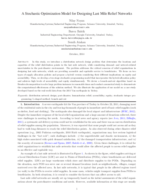 (PDF) A Stochastic Optimization Model for Designing Last Mile Relief ...