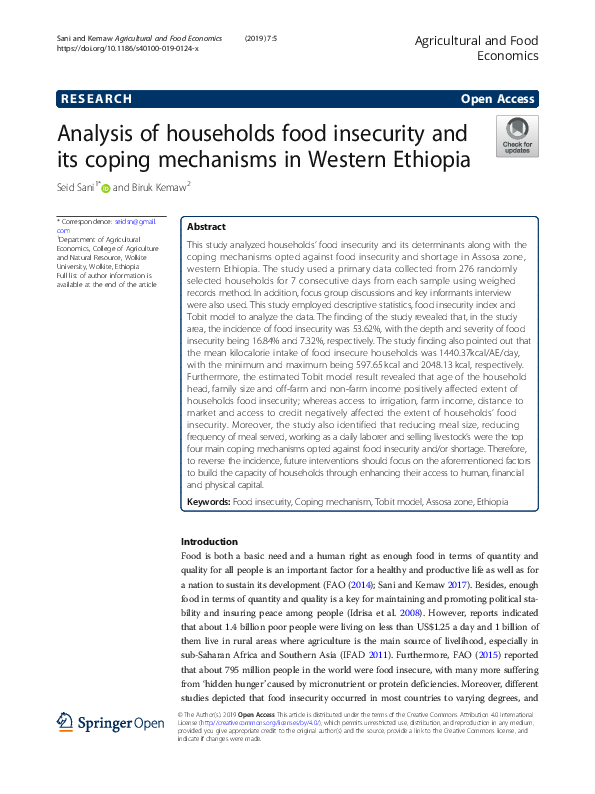 (PDF) Analysis of households food insecurity and its coping mechanisms ...