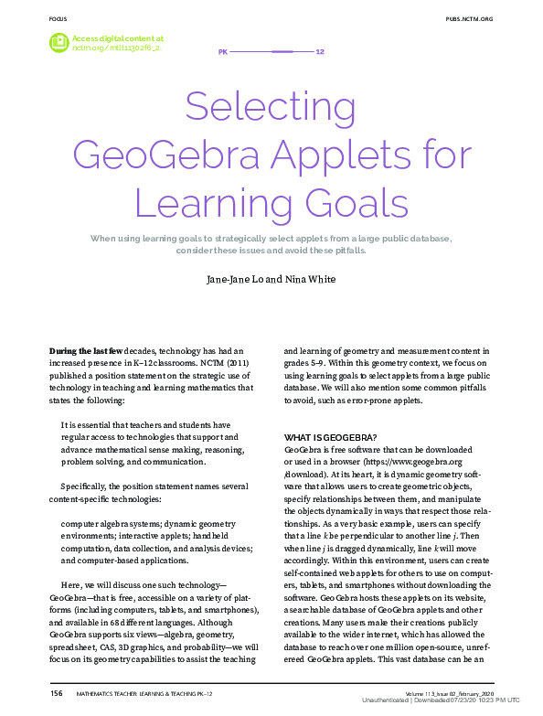 (PDF) Selecting GeoGebra Applets for Learning Goals