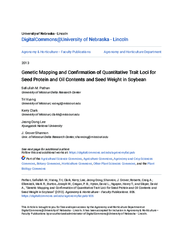 (PDF) Genetic Mapping and Confirmation of Quantitative Trait Loci for ...