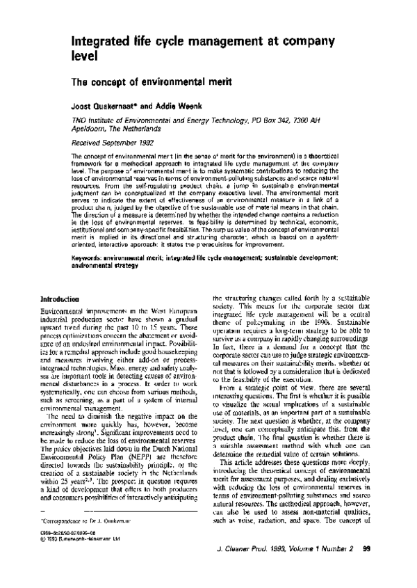 (PDF) Integrated life cycle management at company level The concept of ...