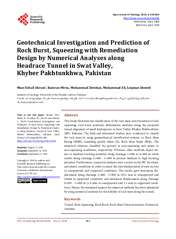(PDF) Geotechnical Investigation and Prediction of Rock Burst ...
