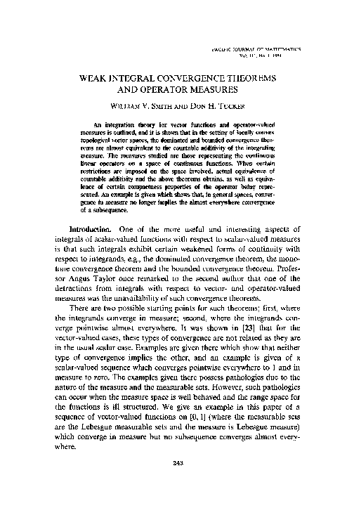 (PDF) Weak integral convergence theorems and operator measures