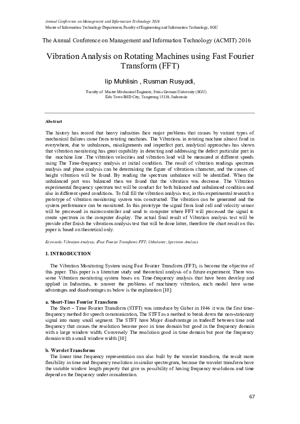(PDF) Vibration Analysis on Rotating Machines using Fast Fourier ...
