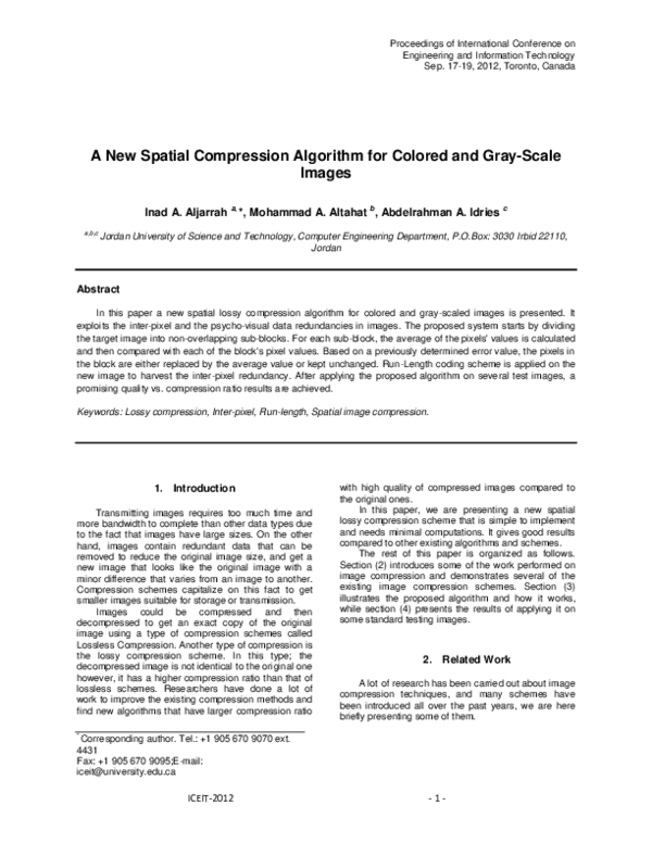 (PDF) A New Spatial Compression Algorithm for Colored and Gray-Scale Images