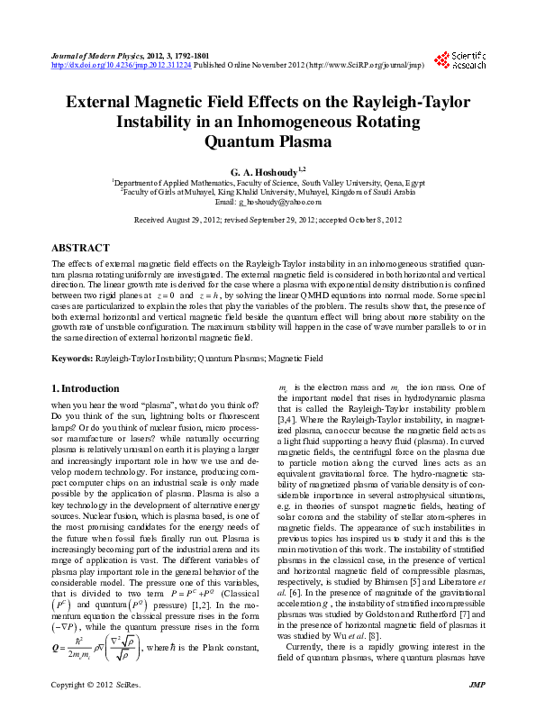 (PDF) External Magnetic Field Effects on the Rayleigh-Taylor ...