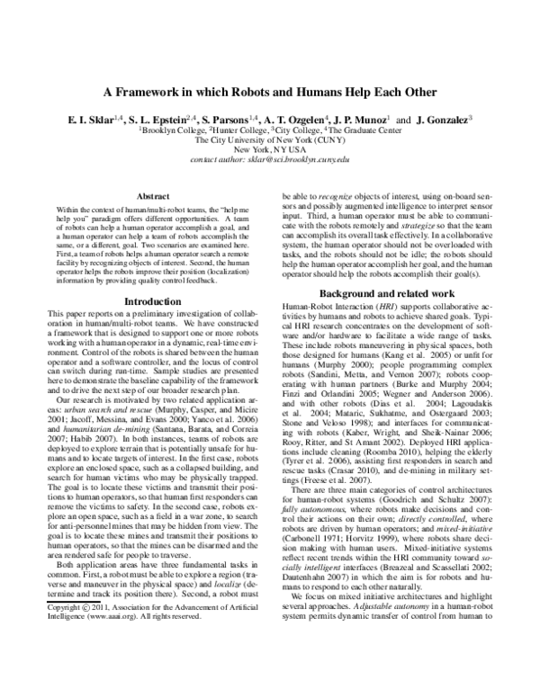 (PDF) A framework in which robots and humans help each other
