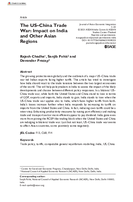 (PDF) The US-China Trade War: Impact on India and Other Asian Regions