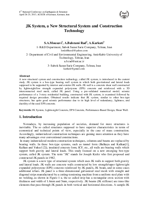 (PDF) JK System, a New Structural System and Construction Technology