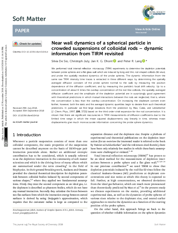 (PDF) Near wall dynamics of a spherical particle in crowded suspensions ...