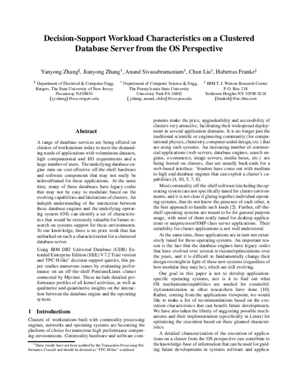(PDF) Decision-support workload characteristics on a clustered database ...
