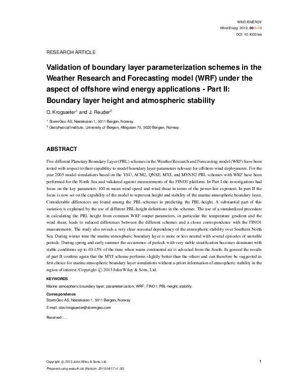(PDF) Validation of boundary layer parameterization schemes in the ...