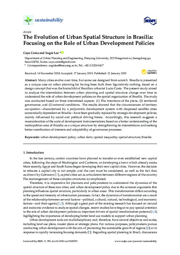 (PDF) The Evolution of Urban Spatial Structure in Brasília: Focusing on ...