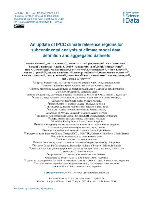 (PDF) An update of IPCC climate reference regions for subcontinental ...