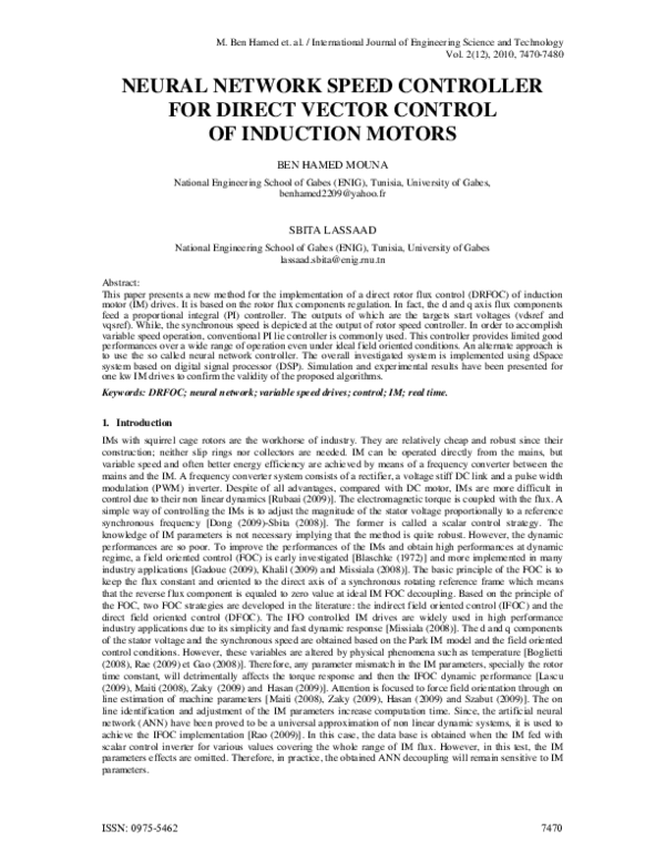 (PDF) Neural Network Speed Controller for Direct Vector Control of ...