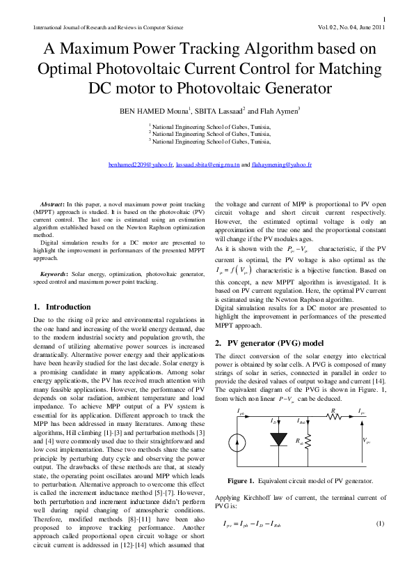 (PDF) A Maximum Power Tracking Algorithm based on Optimal Photovoltaic ...
