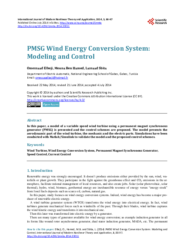 (PDF) PMSG Wind Energy Conversion System: Modeling and Control