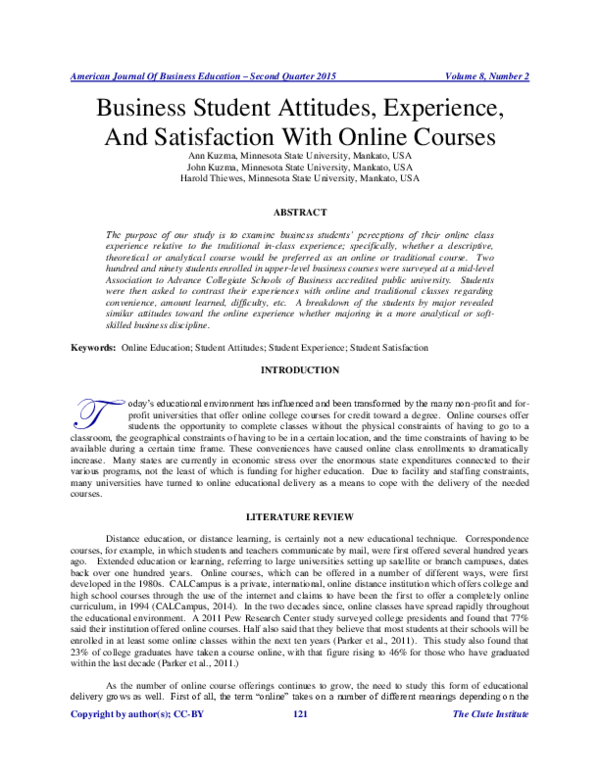 (PDF) Business Student Attitudes, Experience, And Satisfaction With ...
