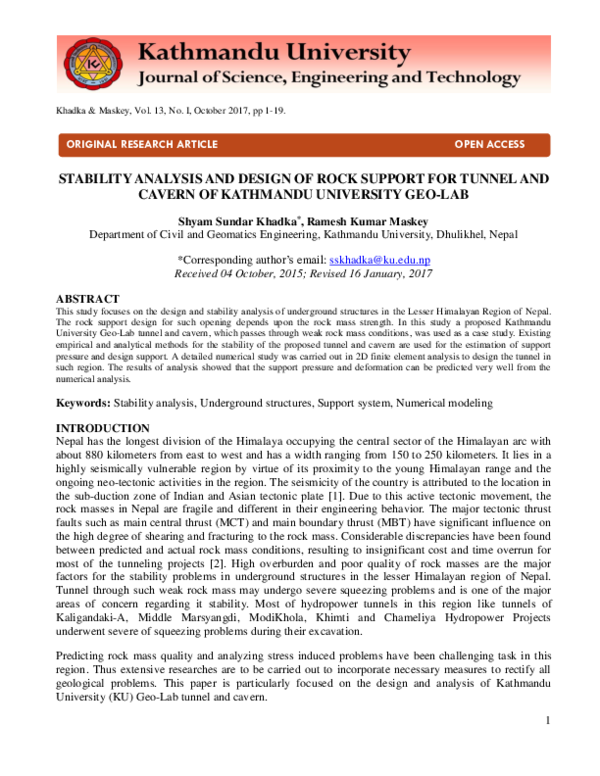 (PDF) Stability Analysis and Design of Rock Support for Tunnel and ...