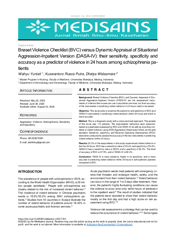 (PDF) Brøset Violence Checklist (BVC) versus Dynamic Appraisal of ...