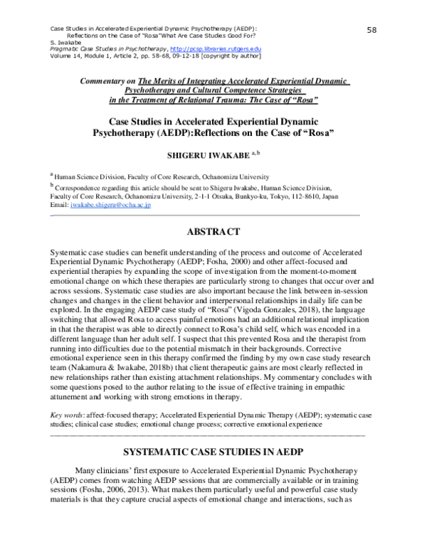 (PDF) Case Studies in Accelerated Experiential Dynamic Psychotherapy ...
