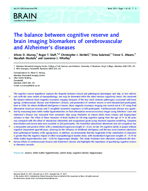(PDF) The balance between cognitive reserve and brain imaging ...
