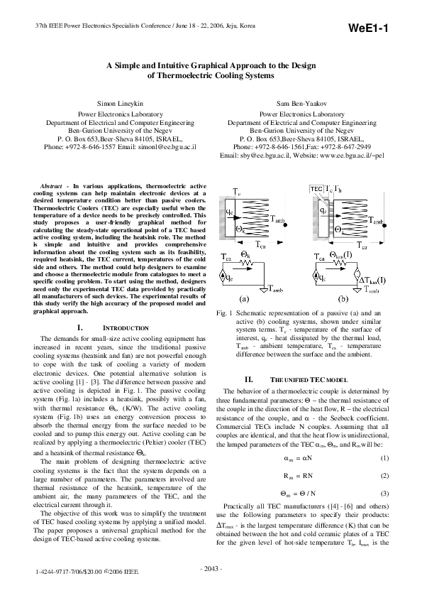 (PDF) A Simple and Intuitive Graphical Approach to the Design of Thermoelectric Cooling Systems