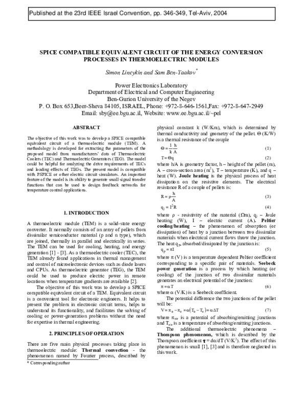 (PDF) SPICE compatible equivalent circuit of the energy conversion ...