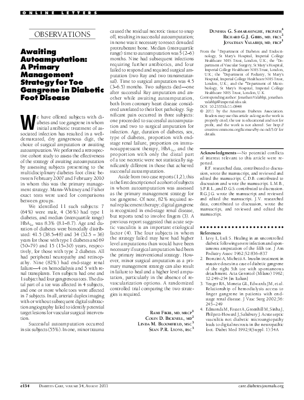 (PDF) Awaiting Autoamputation: A Primary Management Strategy for Toe ...