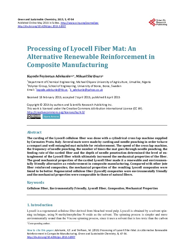 (PDF) Processing of Lyocell Fiber Mat: An Alternative Renewable ...