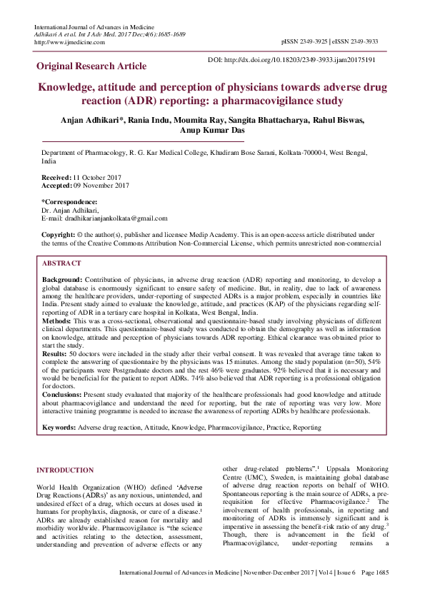 (PDF) Knowledge, attitude and perception of physicians towards adverse ...