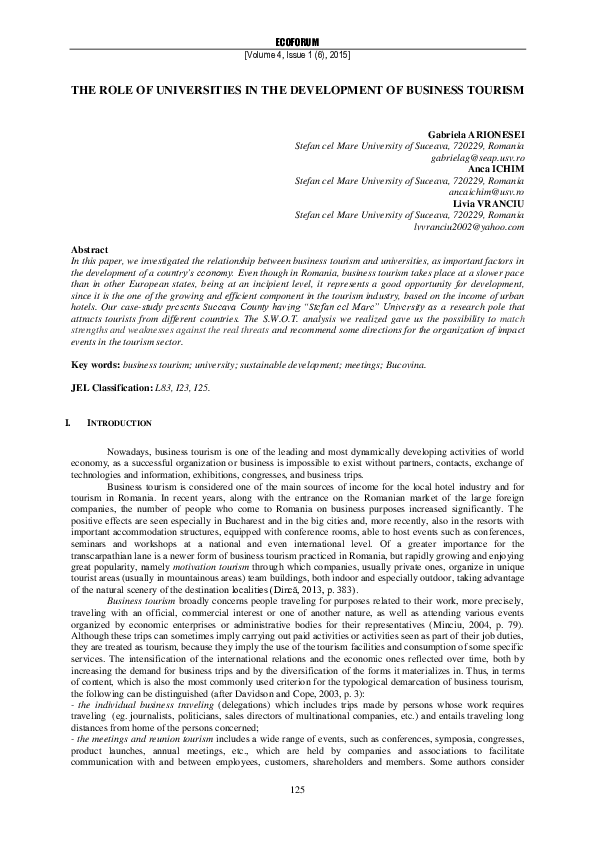 The Role of Universities in the Development of Business Tourism