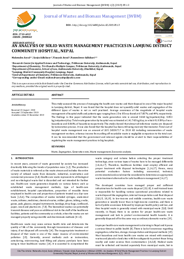 (PDF) An Analysis of Solid Waste Management Practices in Lamjung ...