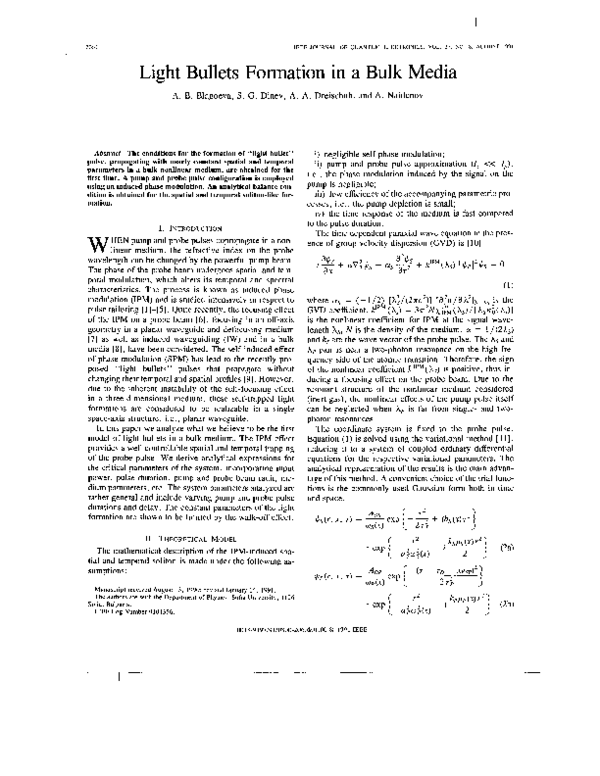 (PDF) Light bullets formation in a bulk media