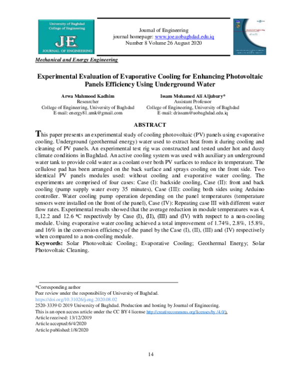 (PDF) Experimental Evaluation of Evaporative Cooling for Enhancing ...