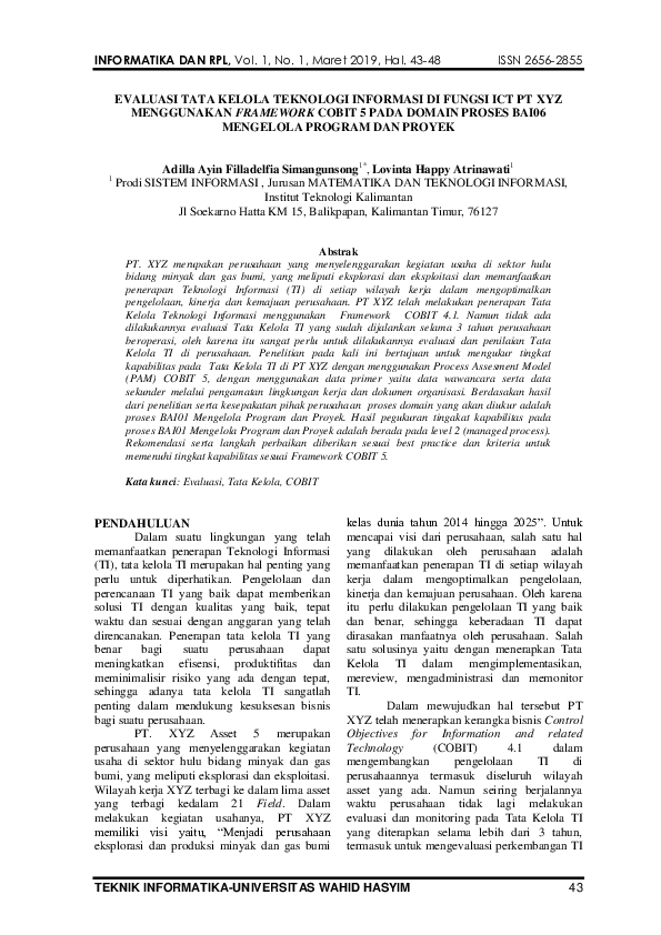 (PDF) Evaluasi Tata Kelola Teknologi Informasi DI Fungsi Ict PT Xyz ...