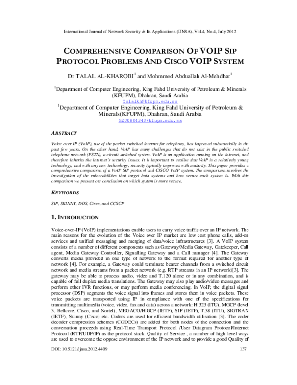 (PDF) Comprehensive Comparison of Voip Sip Protocol Problems and Cisco ...