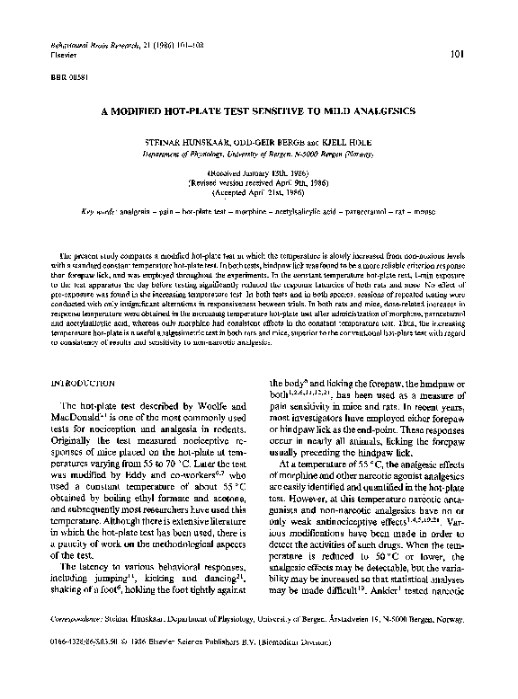 (PDF) A modified hotplate test sensitivie to mild analgesics Odd