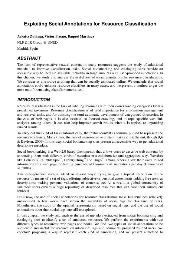 (PDF) Exploiting Social Annotations for Resource Classification