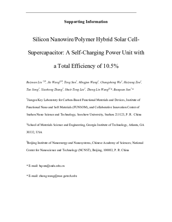 (PDF) Silicon Nanowire/Polymer Hybrid Solar Cell-Supercapacitor: A Self ...