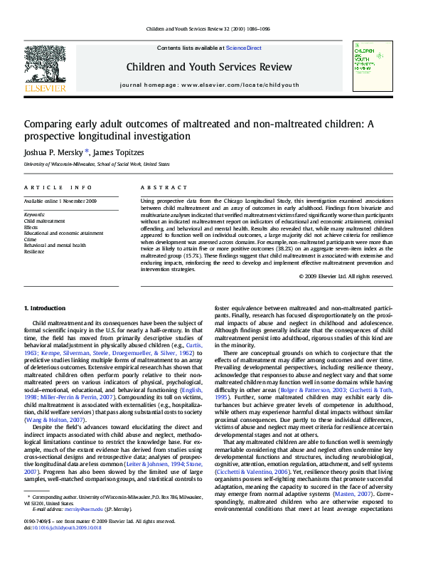 (PDF) Comparing early adult outcomes of maltreated and non-maltreated ...
