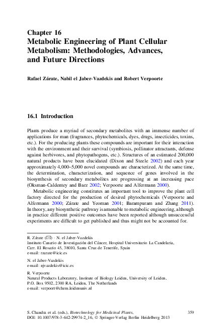(PDF) Metabolic Engineering of Plant Cellular Metabolism: Methodologies ...