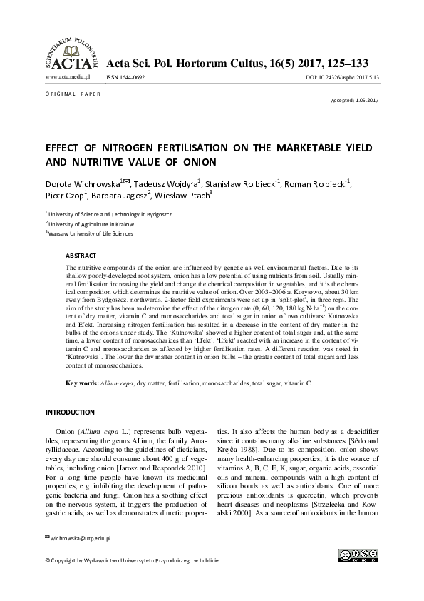 (PDF) Effect of Nitrogen Fertilisation on the Marketable Yield and ...