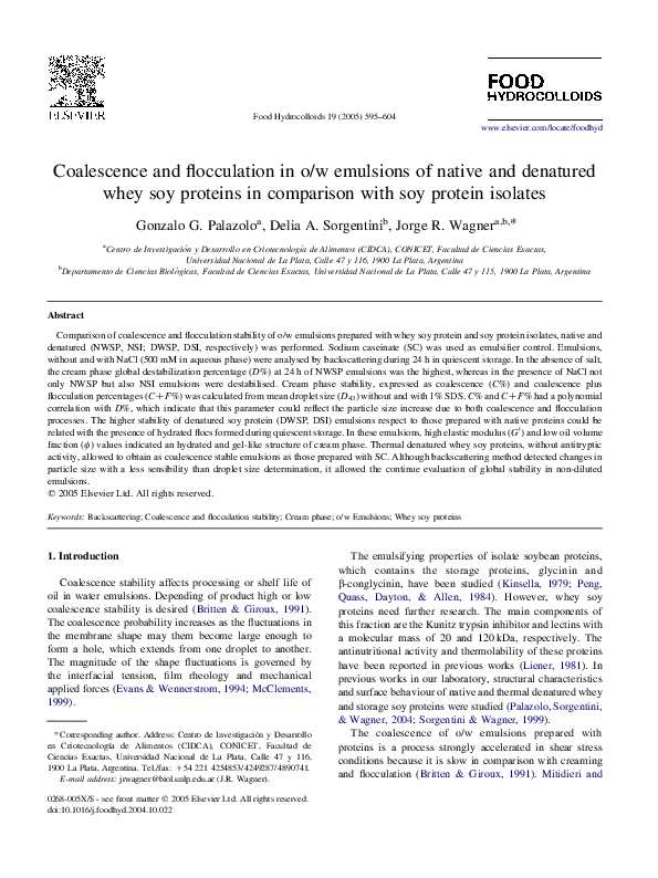 (PDF) Coalescence and flocculation in o/w emulsions of native and