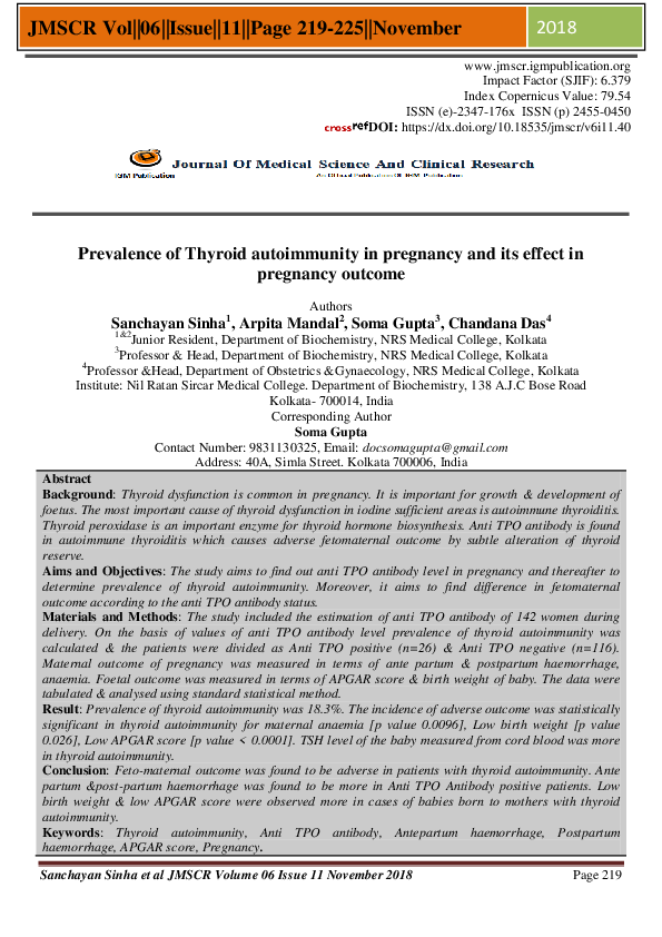 (PDF) Prevalence of Thyroid autoimmunity in pregnancy and its effect in ...