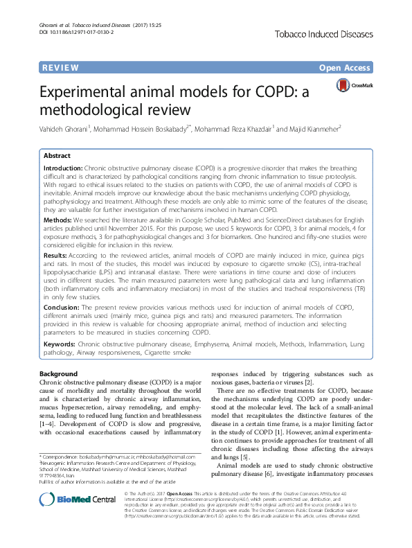 (PDF) Experimental animal models for COPD a methodological review