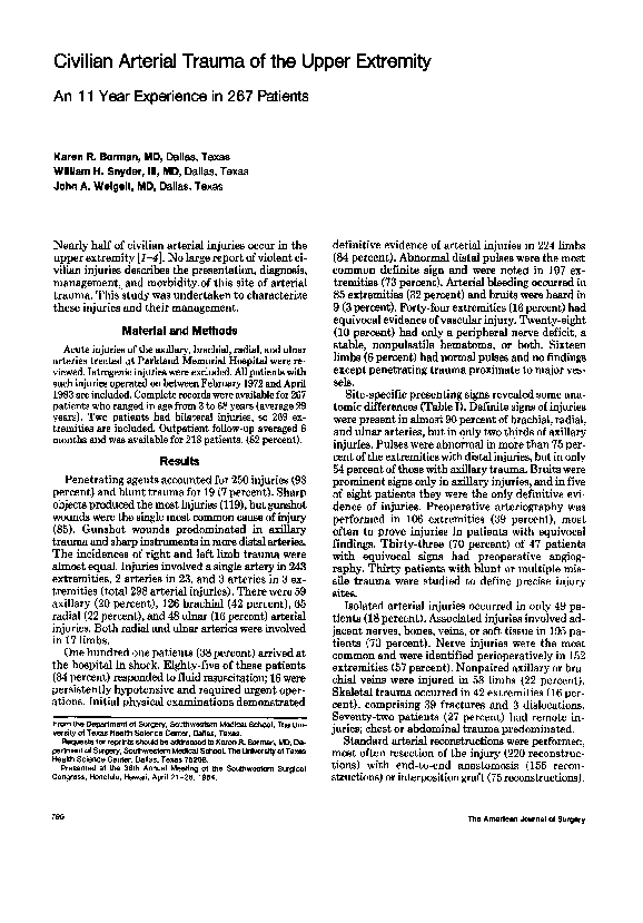(PDF) Civilian arterial trauma of the upper extremity