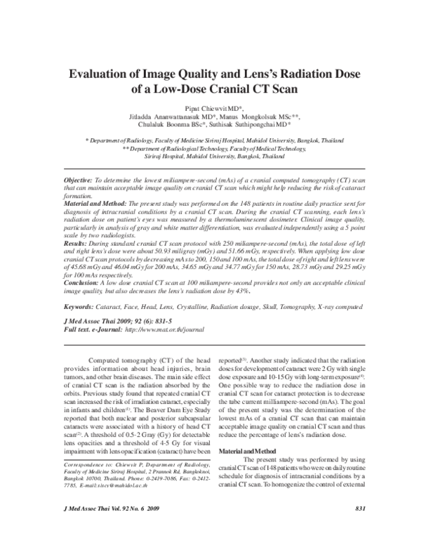 (PDF) Evaluation of image quality and lens's radiation dose of a low ...