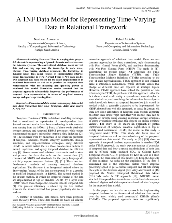 (PDF) A 1NF Data Model for Representing Time-Varying Data in Relational ...